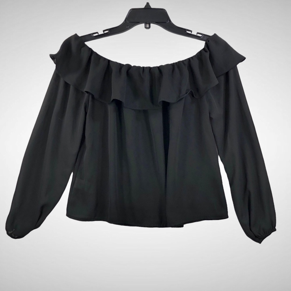 CHARLOTTE RUSSE Black Ruffle Blouse 3/4 Sleeve Sz M - Picture 4 of 7